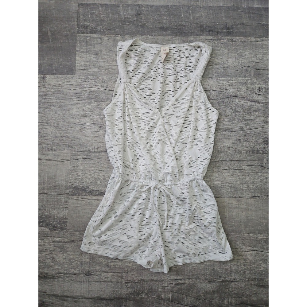Ocean Pacific White Crochet Romper Small Drawstring Cover Up Geometric Snap